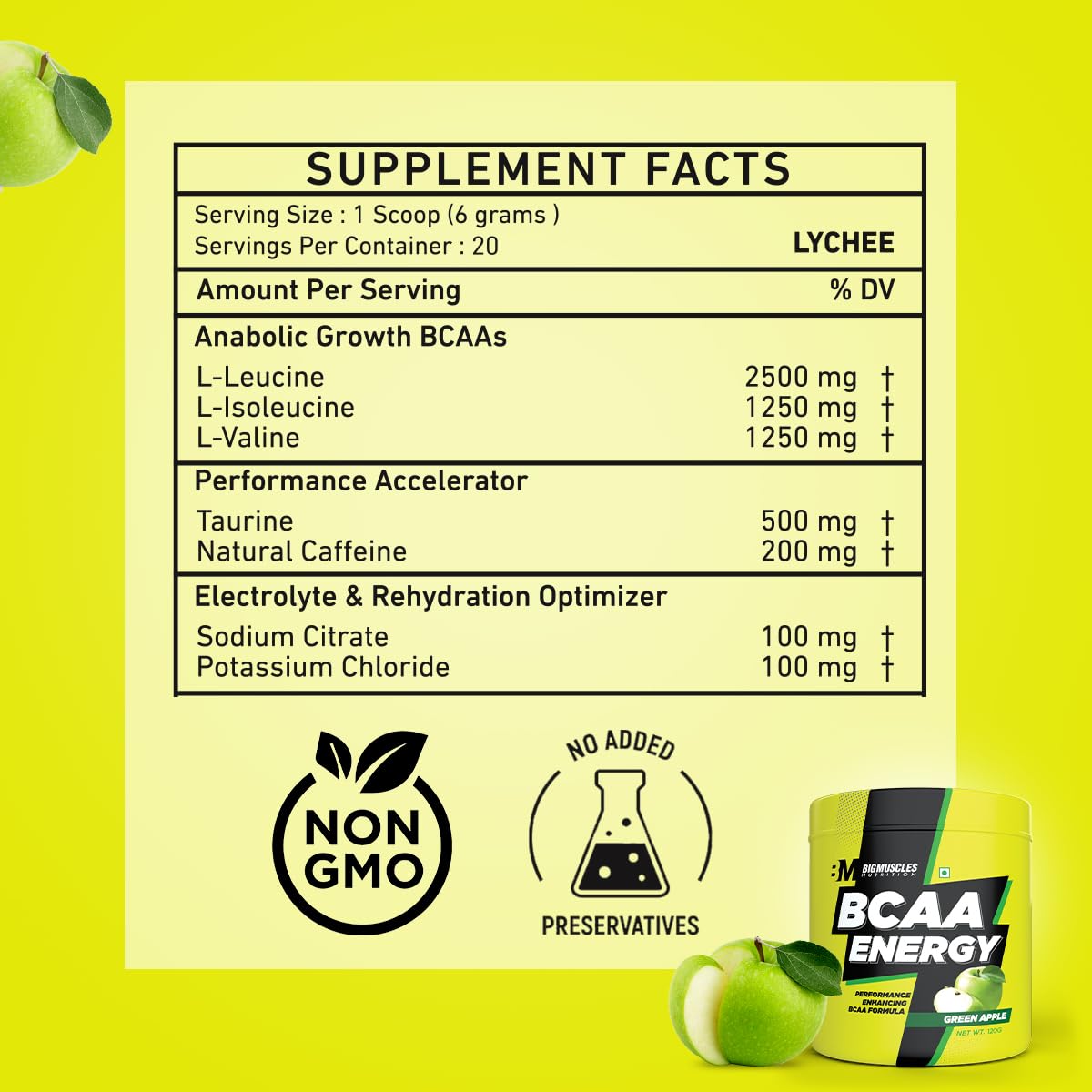 BIG MUSCLES NUTRITION BCAA ENERGY MANGO BLAST 180GM