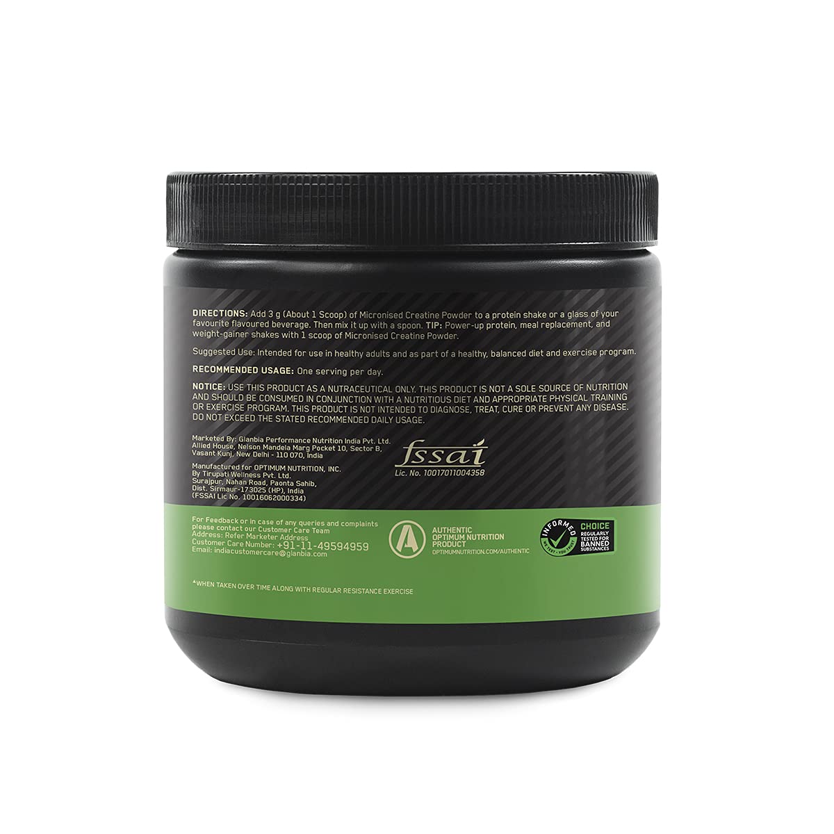 OPTIMUM NUTRITION MONOHYDRATE CREATINE 250GM