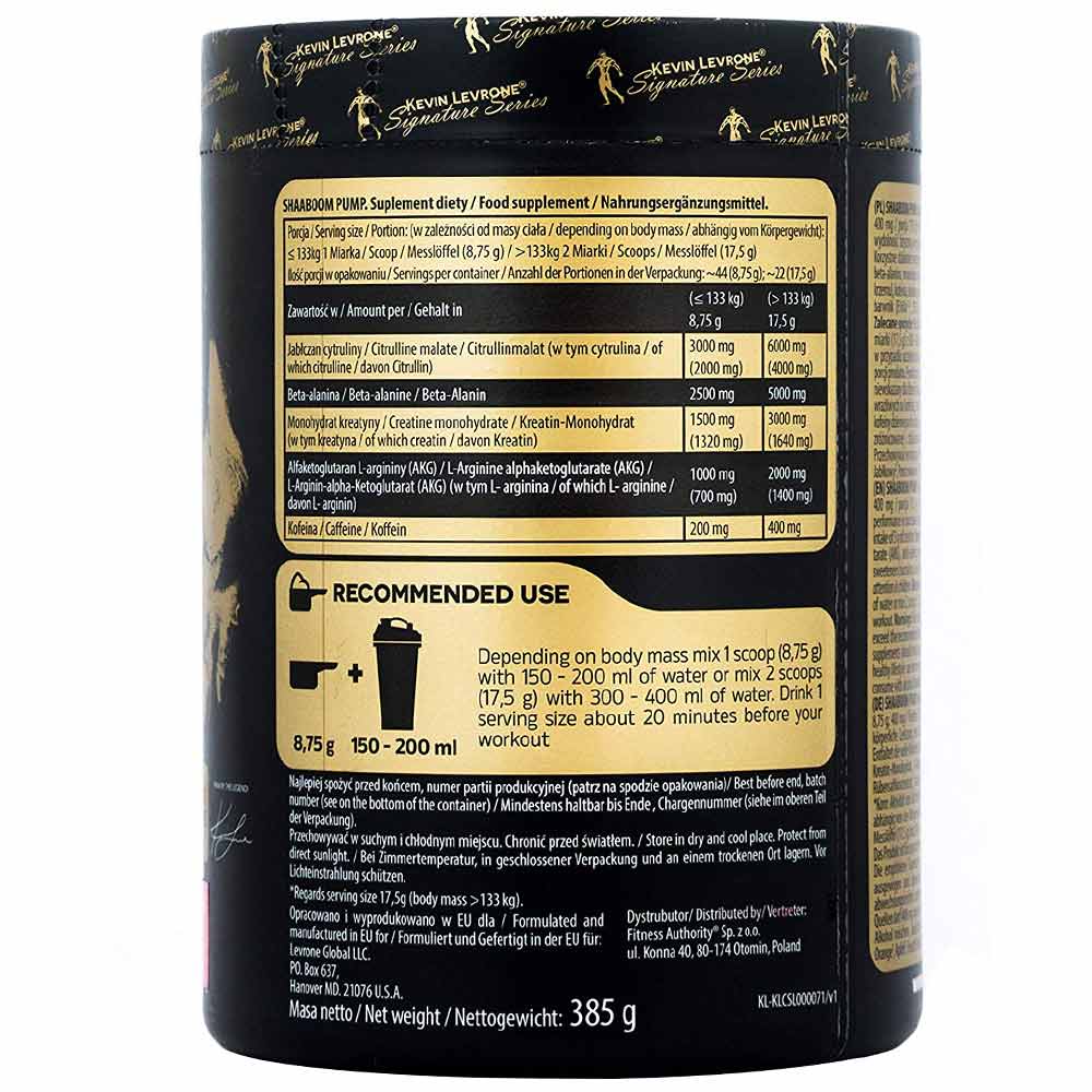 KEVIN LEVRONE SHAABOOM PUMP PRE-WORKOUT LYCHEE 385GM