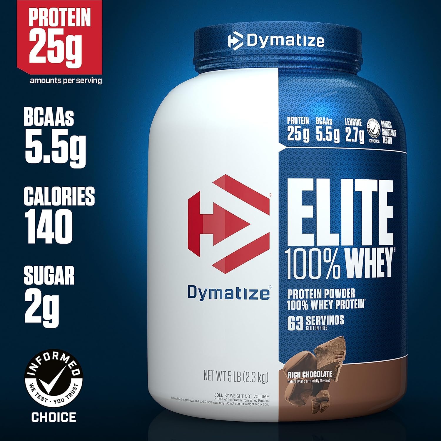 DYMATIZE NUTRITION ELITE WHEY PROTEIN POWDER RICH CHOCOLATE 5LBS