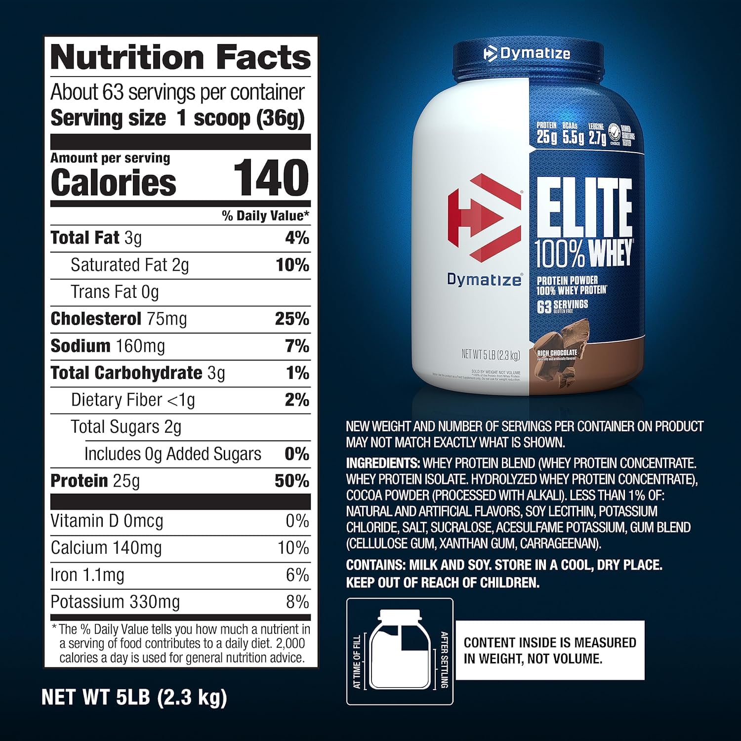 DYMATIZE NUTRITION ELITE WHEY PROTEIN POWDER RICH CHOCOLATE 5LBS