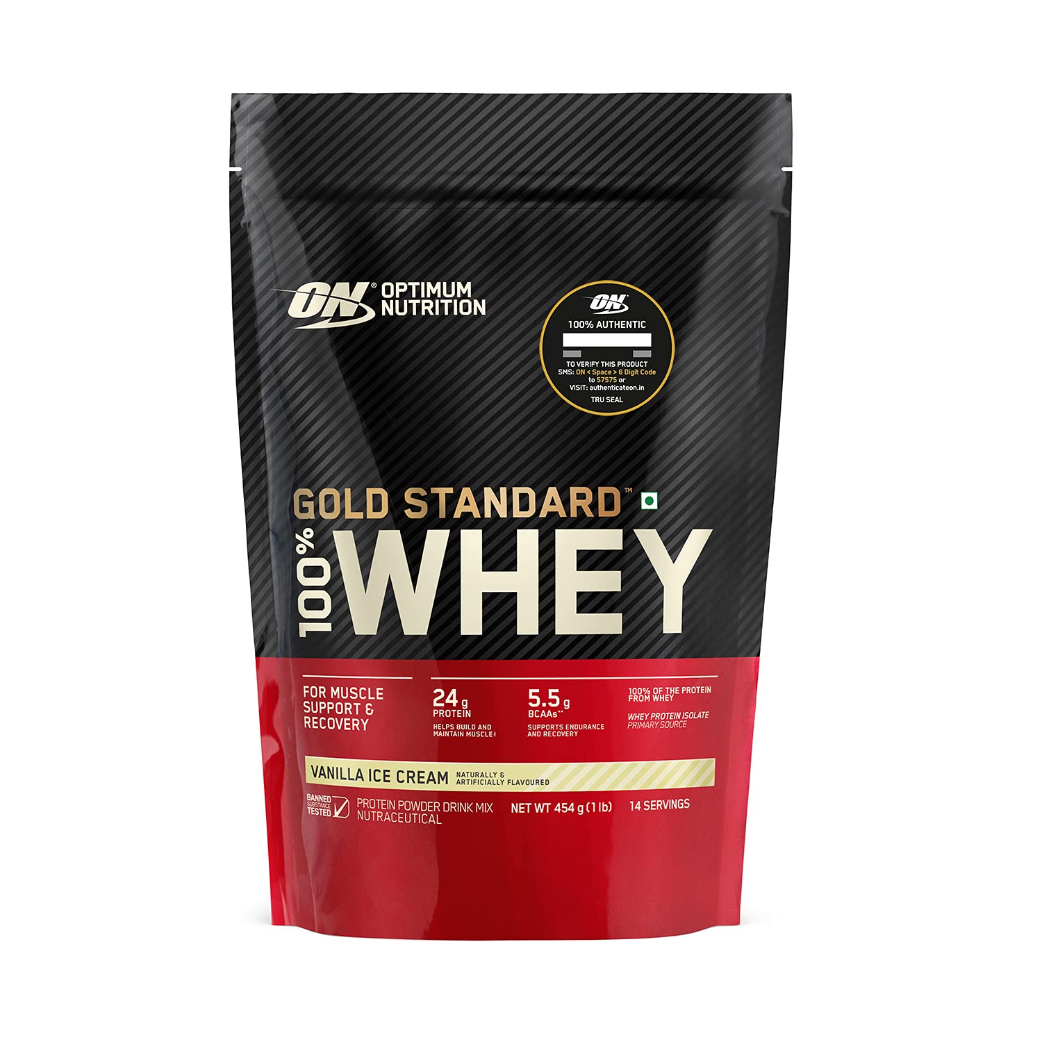 OPTIMUM NUTRITION GOLD STANDARD WHEY PROTEIN POWDER VANILLA 454GM