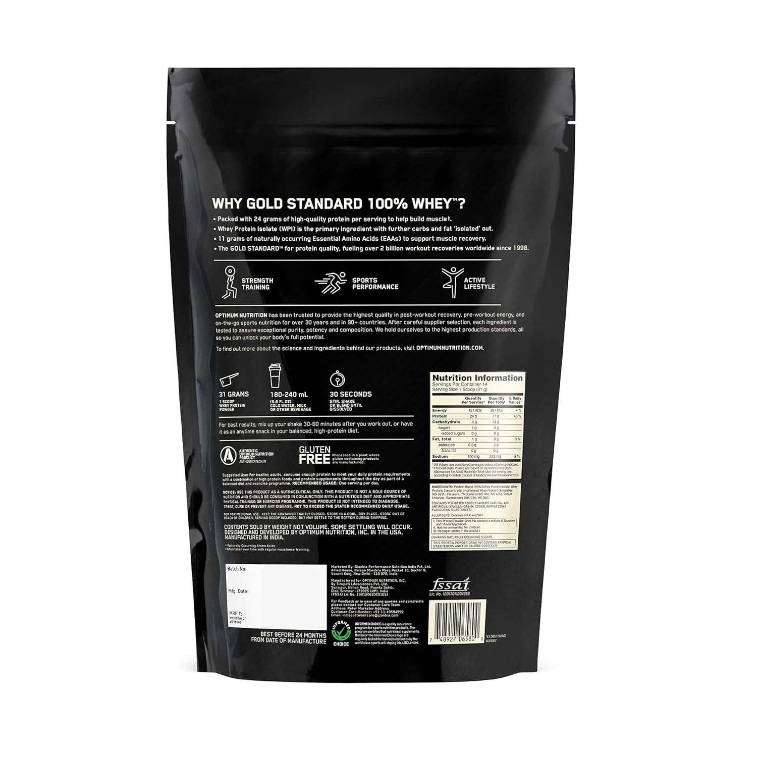 OPTIMUM NUTRITION GOLD STANDARD WHEY PROTEIN POWDER VANILLA 454GM