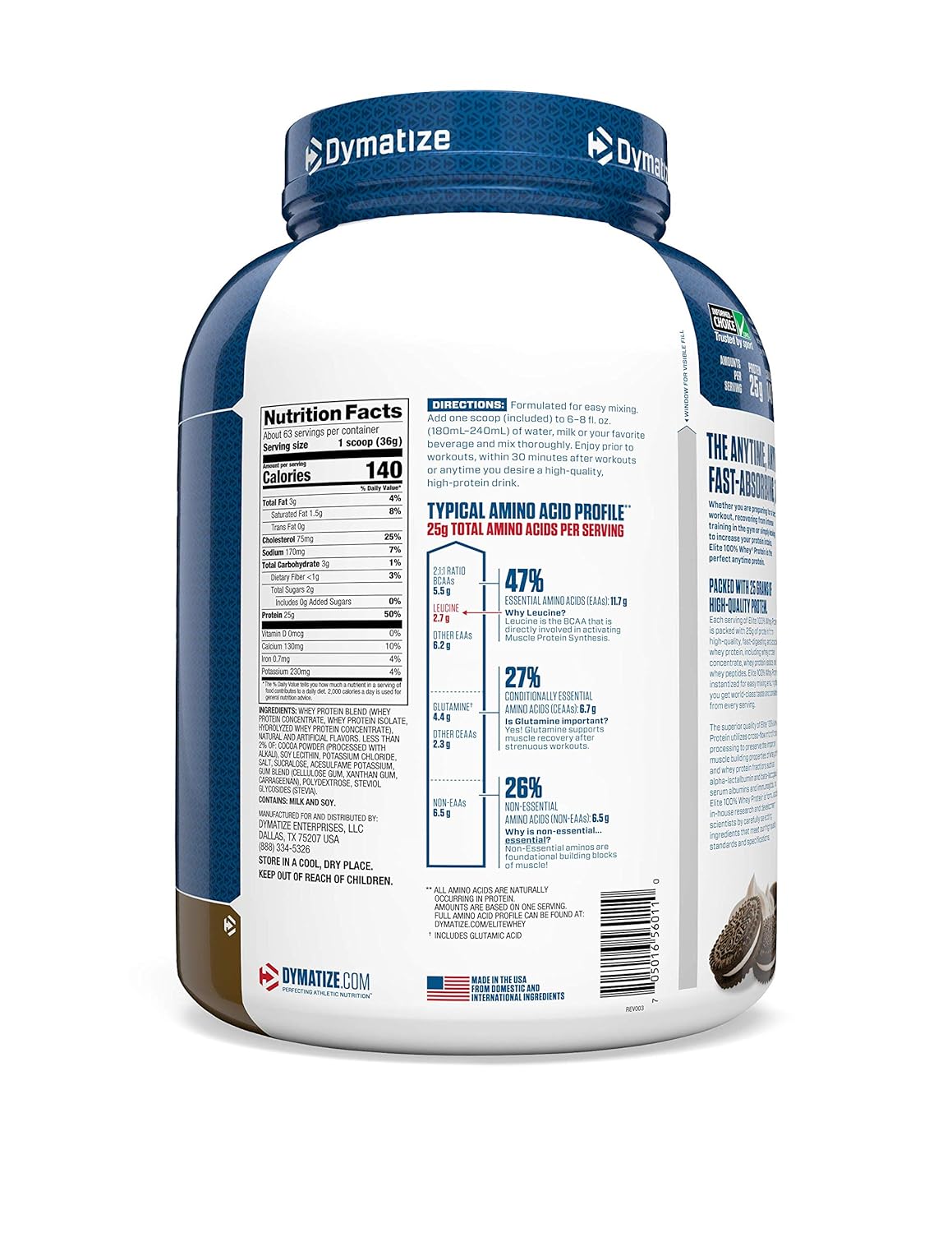 DYMATIZE NUTRITION ELITE WHEY PROTEIN COOKIES AND CREAM 5LBS