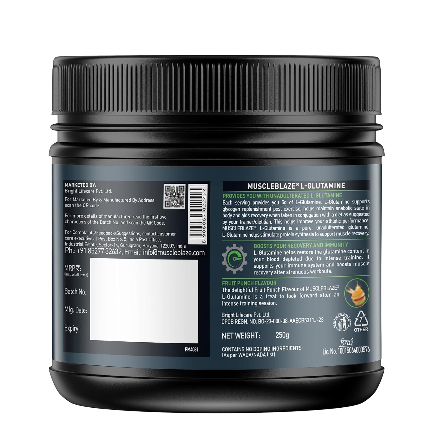 MUSCLEBLAZE MICRONIZED L-GULTAMINE FRUIT PUNCH 250GM