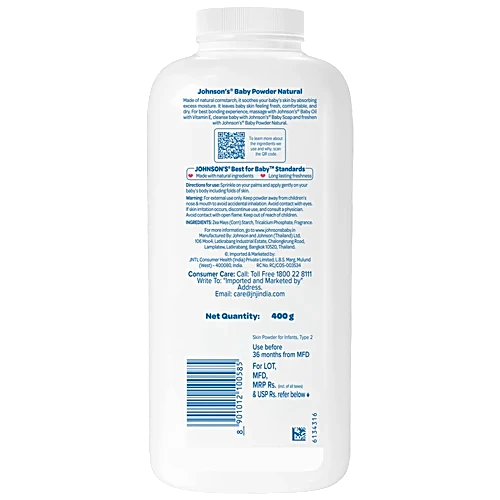 JOHNSONS BABY POWDER NATURAL 400GM