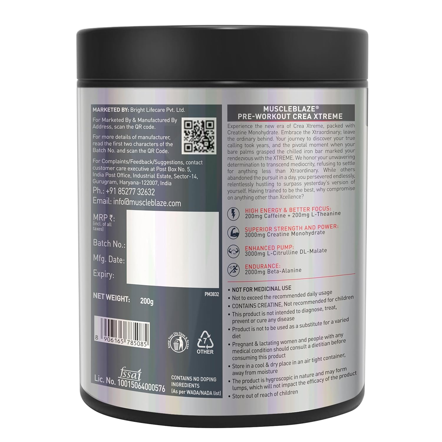 MUSCLEBLAZE PRE WORKOUT CREA-XTREME BERRY LIME 200GM