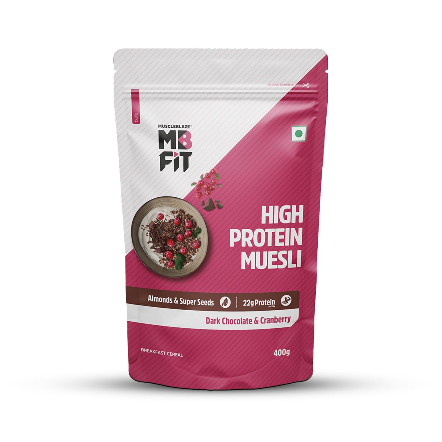 MUSCLEBLAZE HIGH PROTEIN MUESLI DARK CHOCOLATE & CRANBERRY 0.4KG