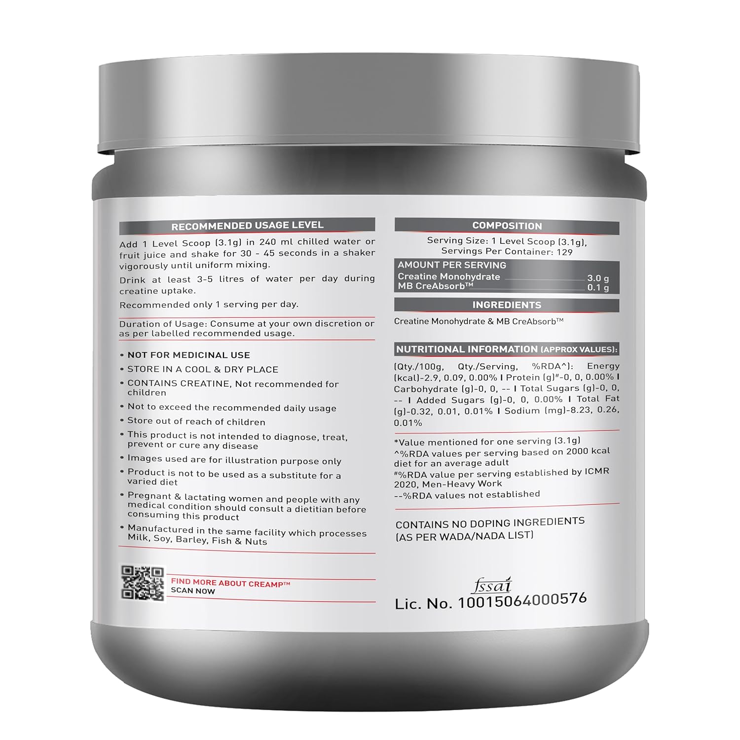 MUSCLEBLAZE CREATINE MONOHYDRATE CREAMP UNFLAVORED 0.88LB