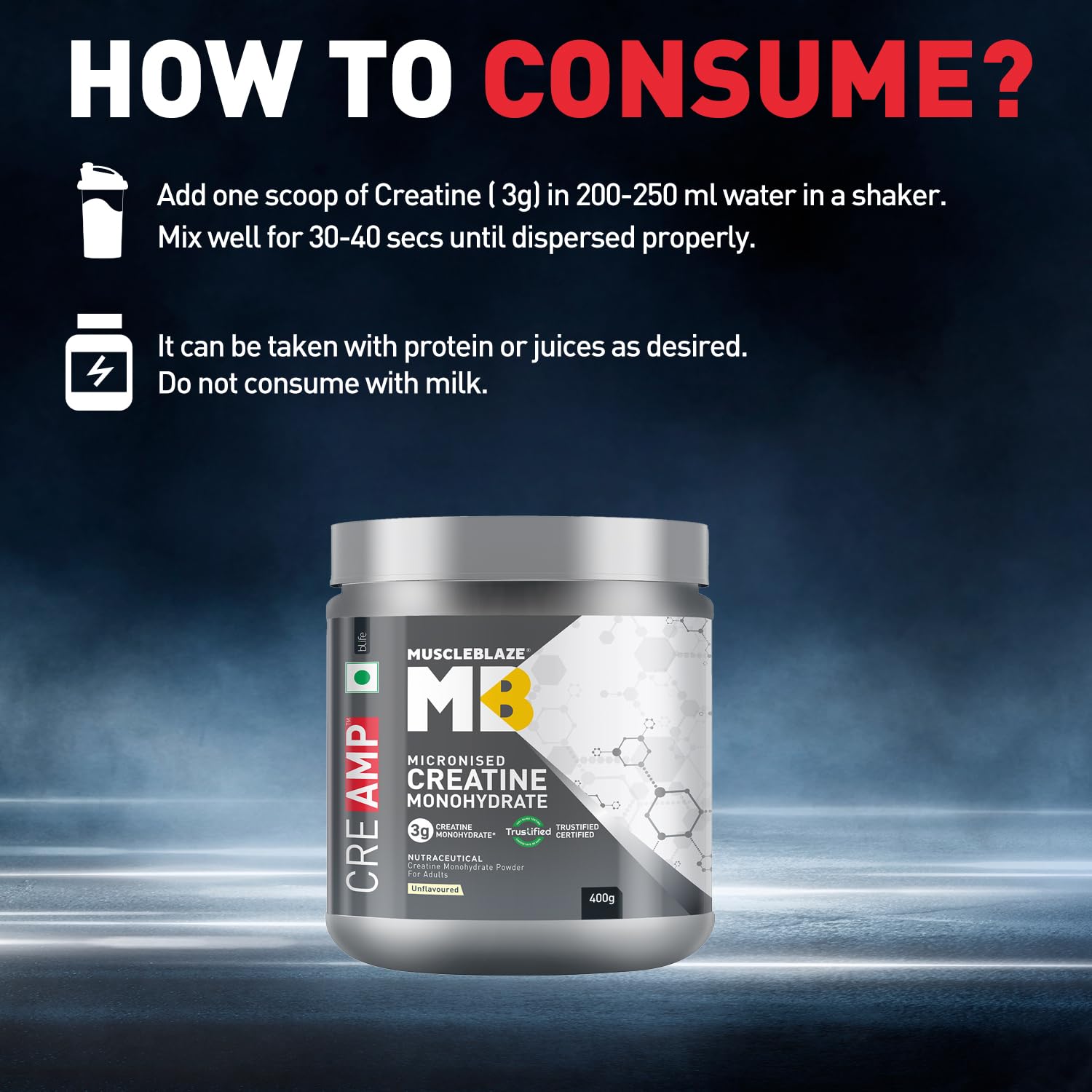 MUSCLEBLAZE CREATINE MONOHYDRATE CREAMP UNFLAVORED 0.88LB