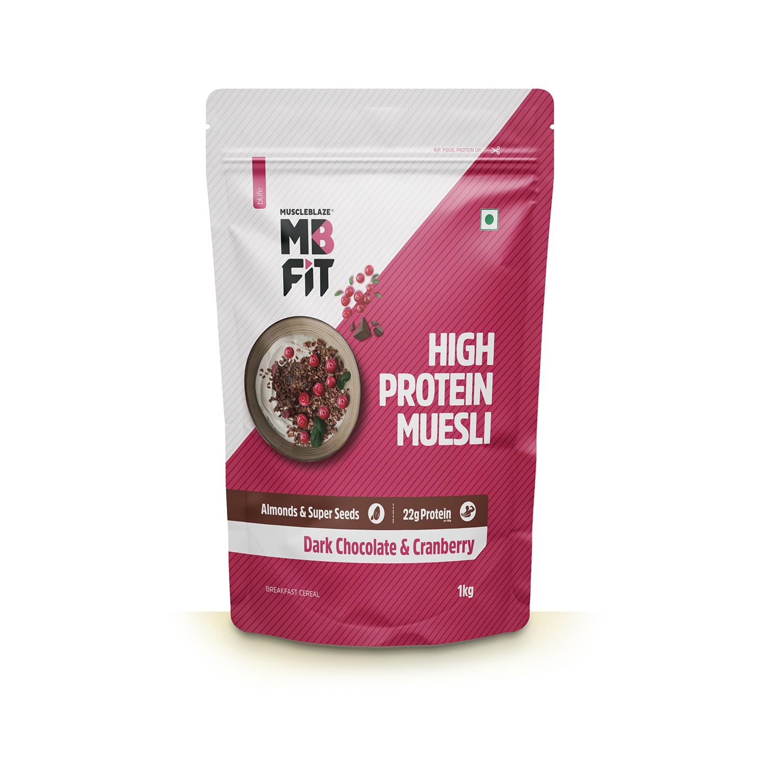 MUSCLEBLAZE HIGH PROTEIN MUESLI DARK CHOCOLATE & CRANBERRY 1KG