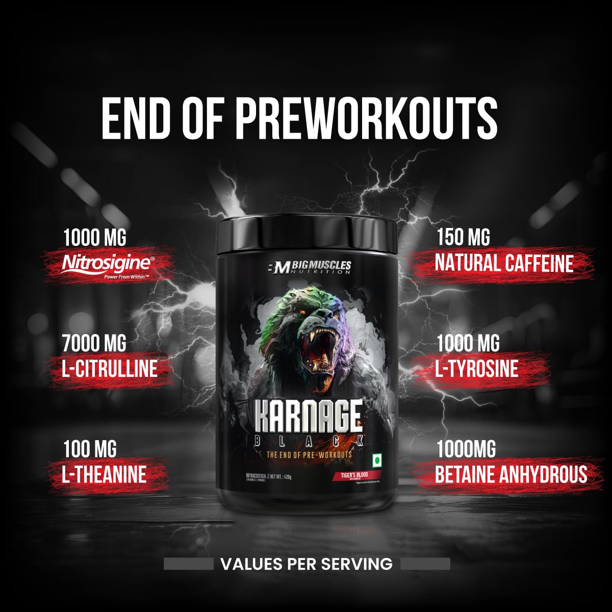 BIG MUSCLES KARNAGE BLACK PRE-WORKOUT SEX ON THE BEACH 30 SERVINGS
