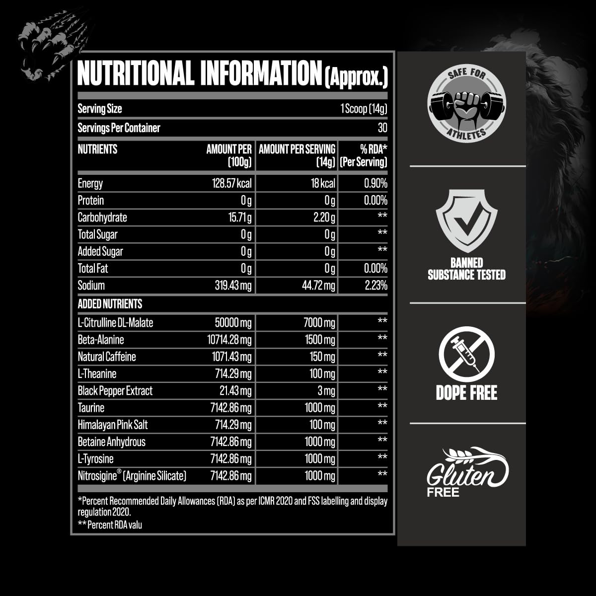 BIG MUSCLES KARNAGE BLACK PRE-WORKOUT TIGER BLOOD 30SERVINGS