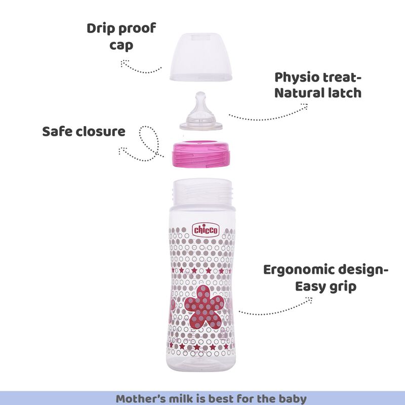 CHICCO BOTTEL WB SIL PHY PINK FLOWER 330ML