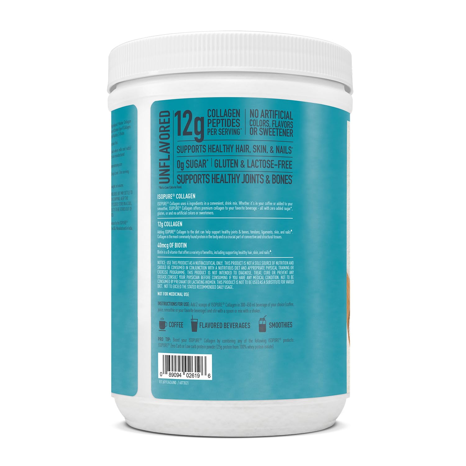 ISOPURE COLLAGEN PEPTIDES 12 SERVE WITH BIOTIN AND VITAMIN-E 250GM UNFLAVORED