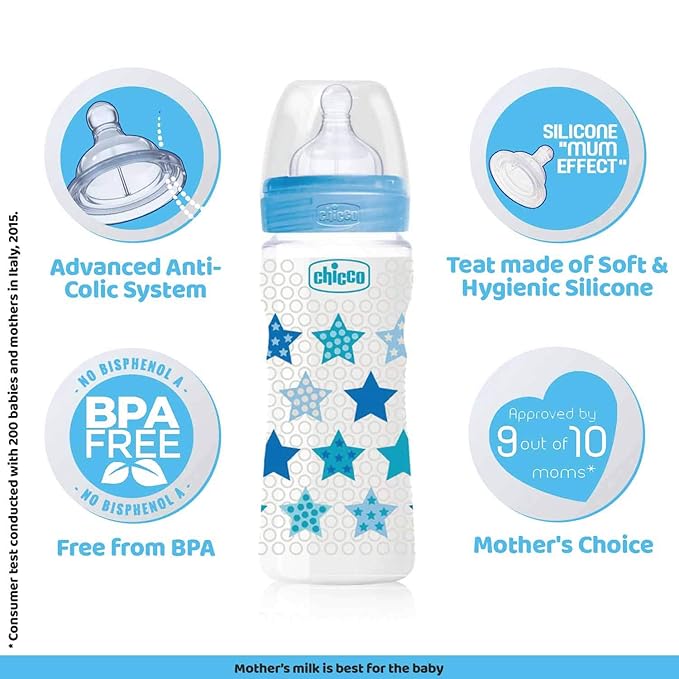 CHICCO BOTTEL WB SIL PHY BLUE 250ML