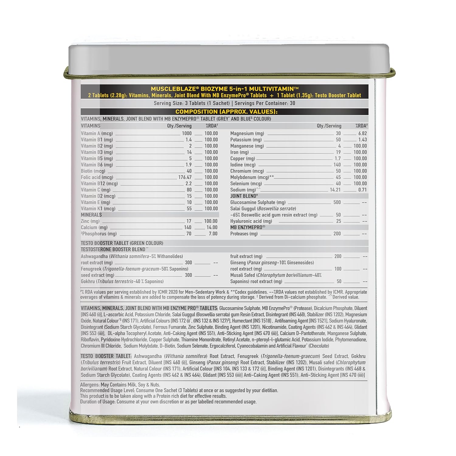 MUSCLEBLAZE BIOZYME 5 IN 1 MULTIVITAMIN UNFLAVOURED 90 TABLETS
