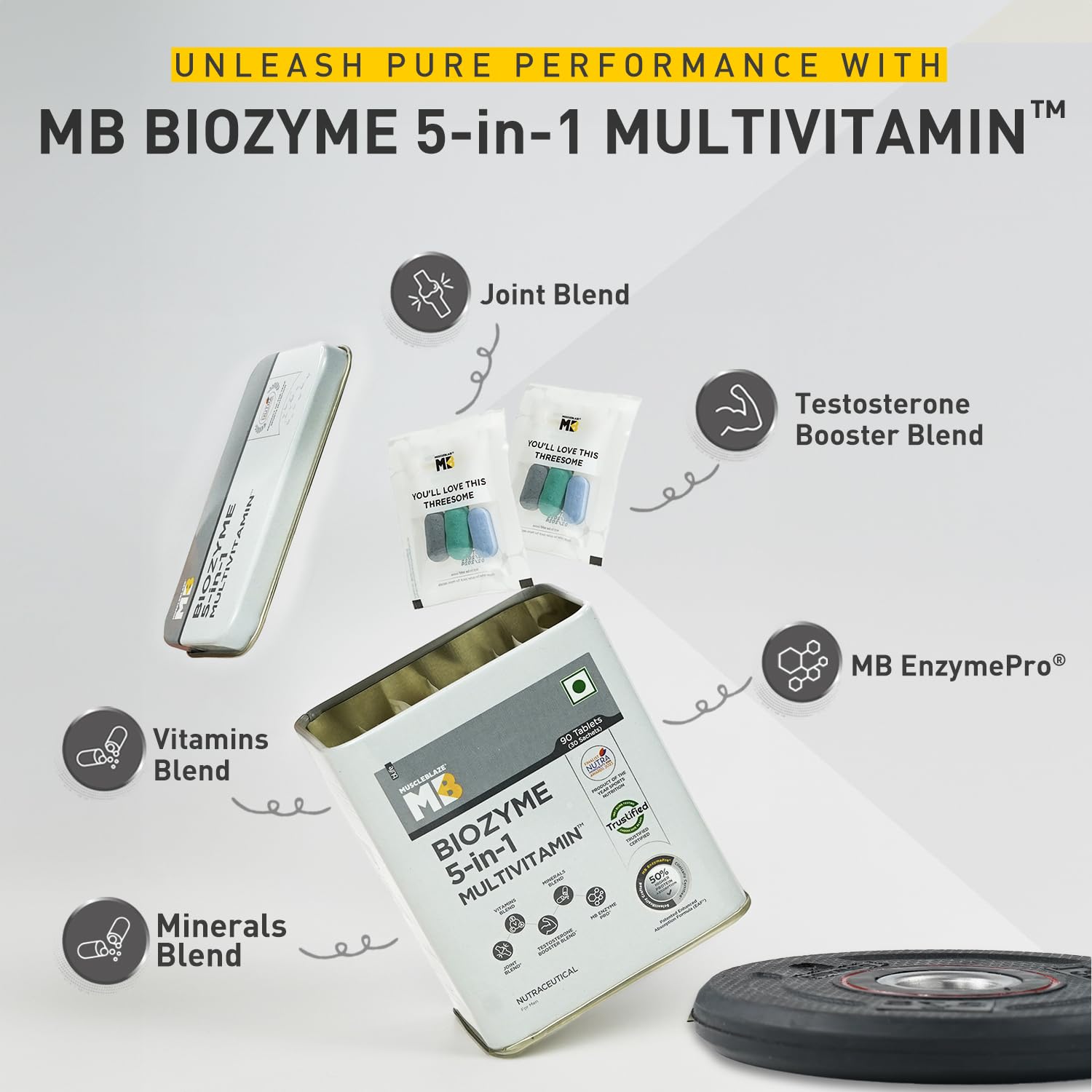 MUSCLEBLAZE BIOZYME 5 IN 1 MULTIVITAMIN UNFLAVOURED 90 TABLETS