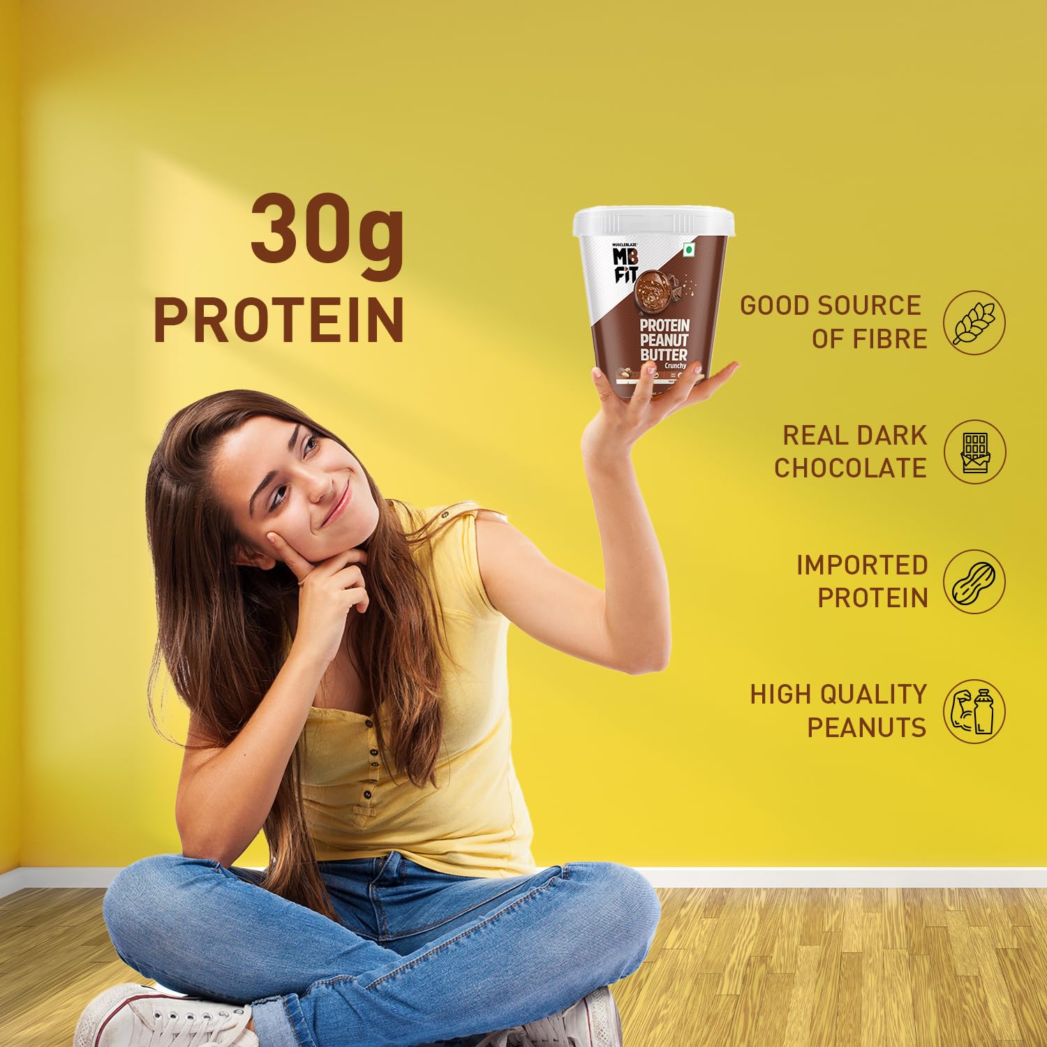 MUSCLEBLAZE HIGH PROTEIN NATURAL PEANUT BUTTER UNSWEETENED 1KG DARK CHOCOLATE CRUNCHY