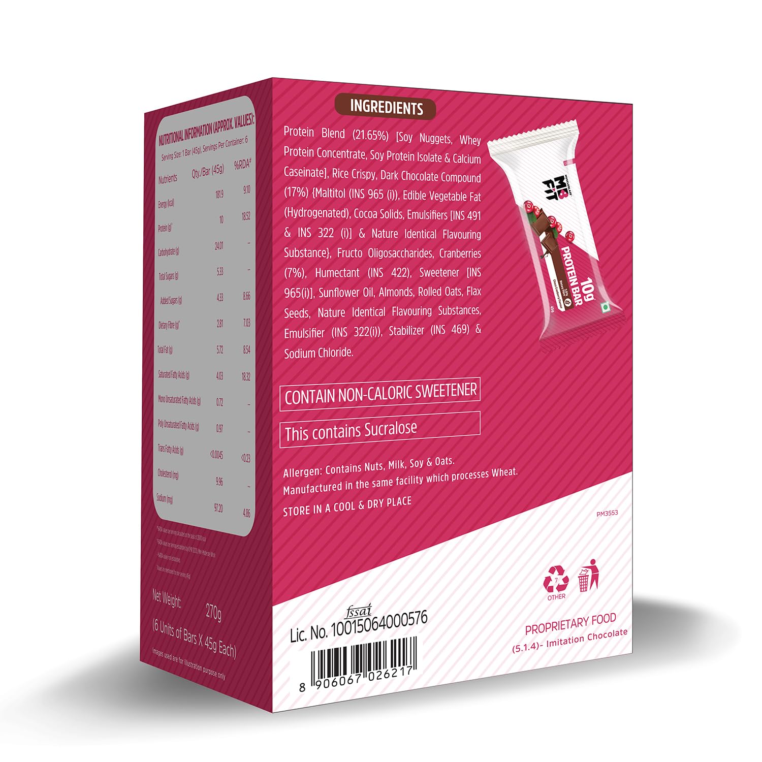 MUSCLEBLAZE PROTEIN BAR ( 10GM PROTEIN ) CHOCO CRANBERRY 6 BARS