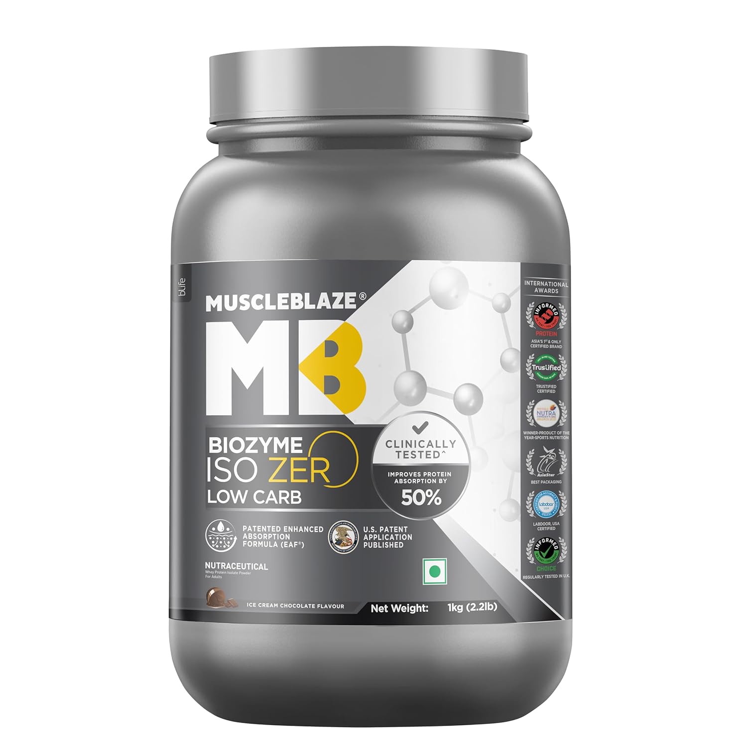 MUSCLEBLAZE BIOZYME ISO-ZERO LOW CARB ICE CREAM CHOCOLATE 1KG