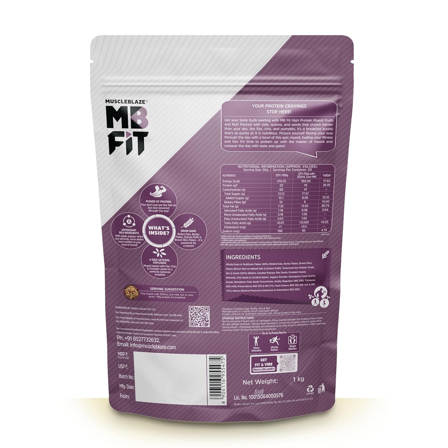 MUSCLEBLAZE HIGH PROTEIN MUESLI FRUITS & NUTS 1KG