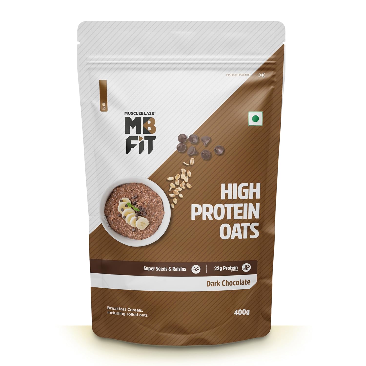MUSCLEBLAZE HIGH PROTEIN OATS DARK CHOCOLATE 400GM