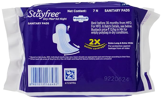 STAYFREE DRY MAX ALL NIGHT 7 PADS ULTRA THIN WITH WINGS