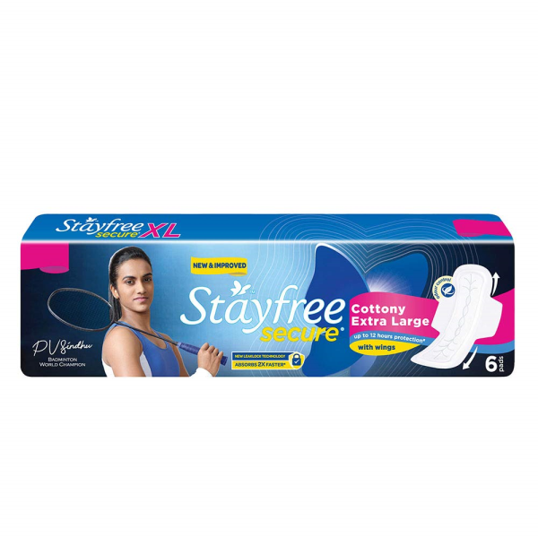 STAYFREE SECURE COTTONY SOFT PADS WITH WINGS XL 6 PCS
