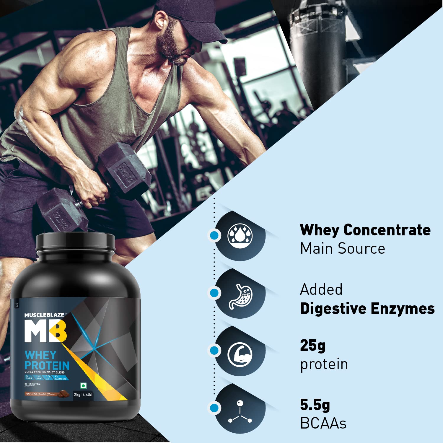 MUSCLEBLAZE WHEY PROTEIN ULTRA PREMIUM BLEND RICH ,MILK CHOCOLATE 2KG