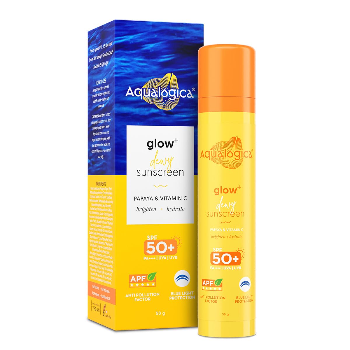 AQUALOGICA GLOW+DEWY SUNSCREEN SPF50+ PA++++ WITH PAPAYA & VITAMIN-C 50GM