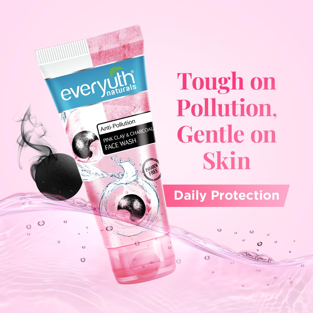 EVERYUTH NATURALS ANTI POLLUTION PINK CLAY & CHARCOAL FACE WASH 50G