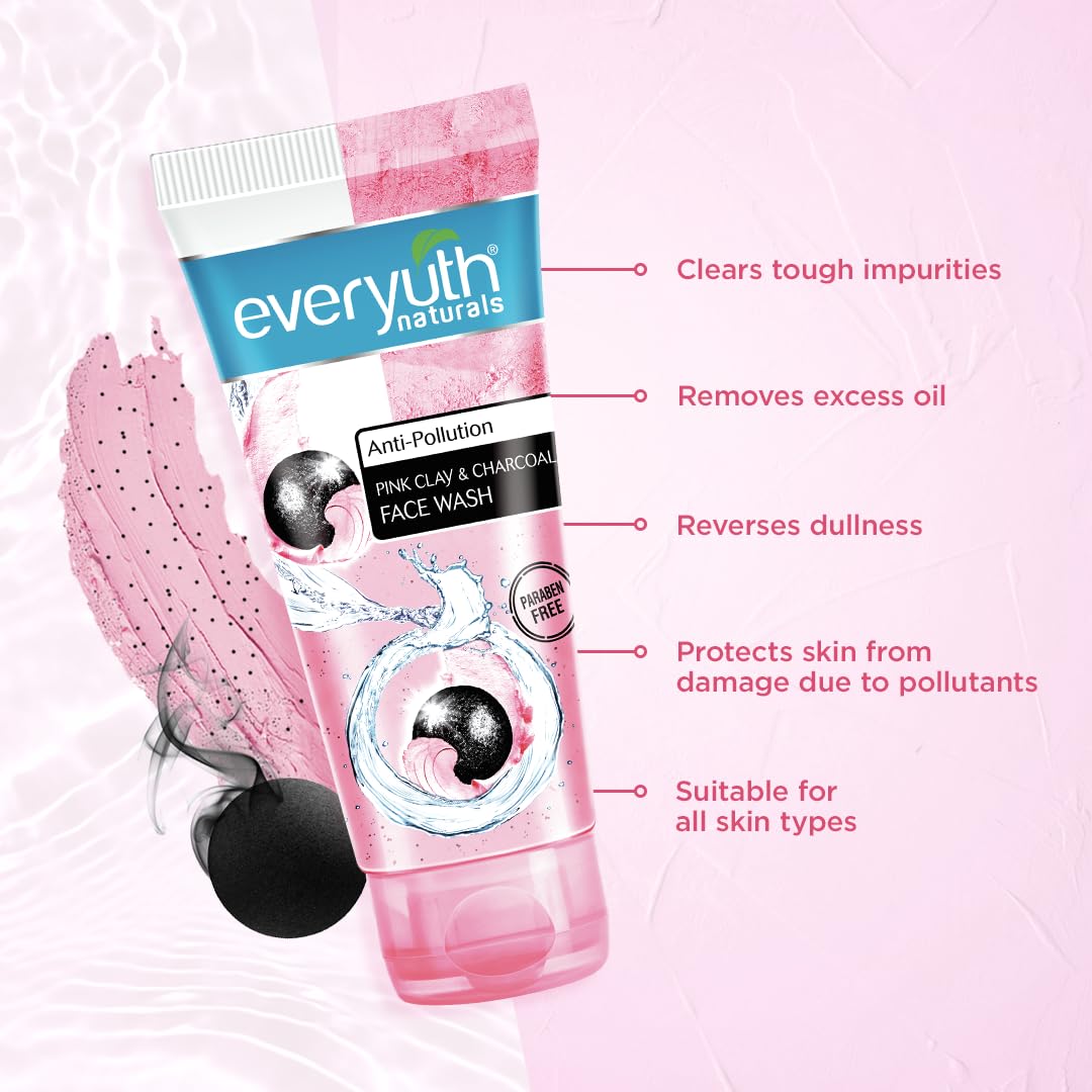 EVERYUTH NATURALS ANTI POLLUTION PINK CLAY & CHARCOAL FACE WASH 50G