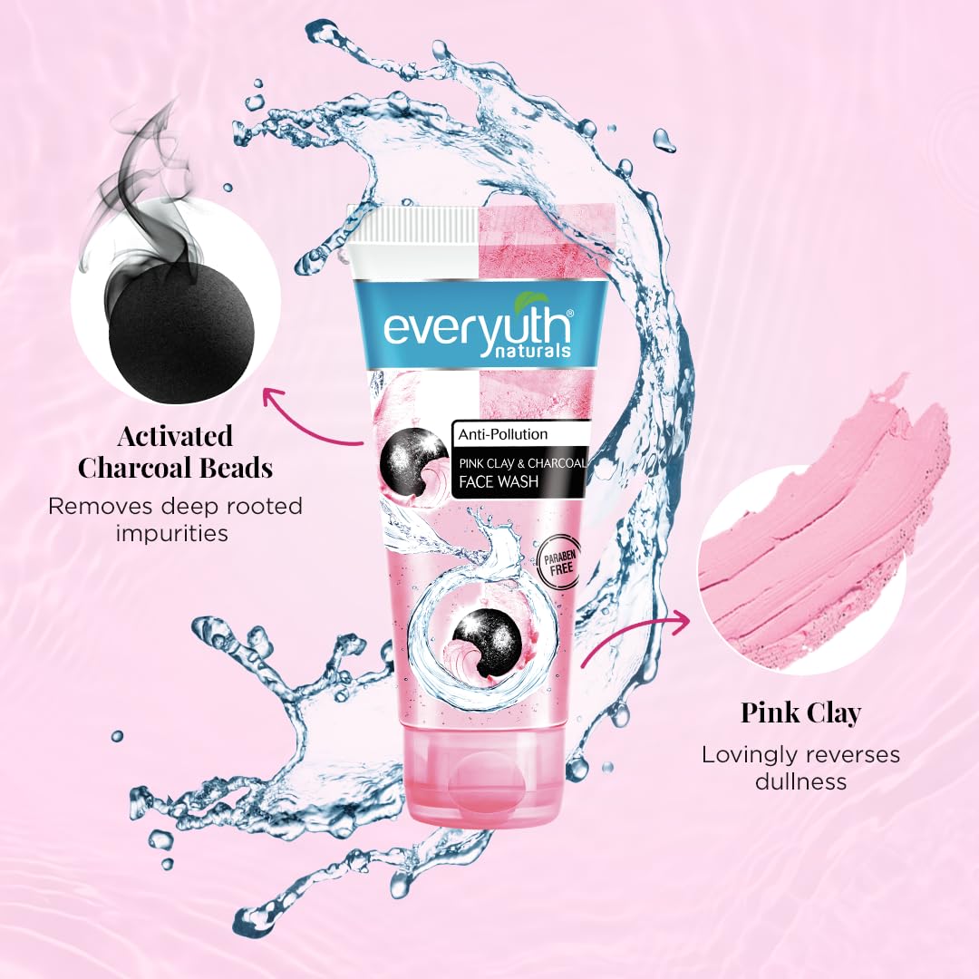 EVERYUTH NATURALS ANTI POLLUTION PINK CLAY & CHARCOAL FACE WASH 50G