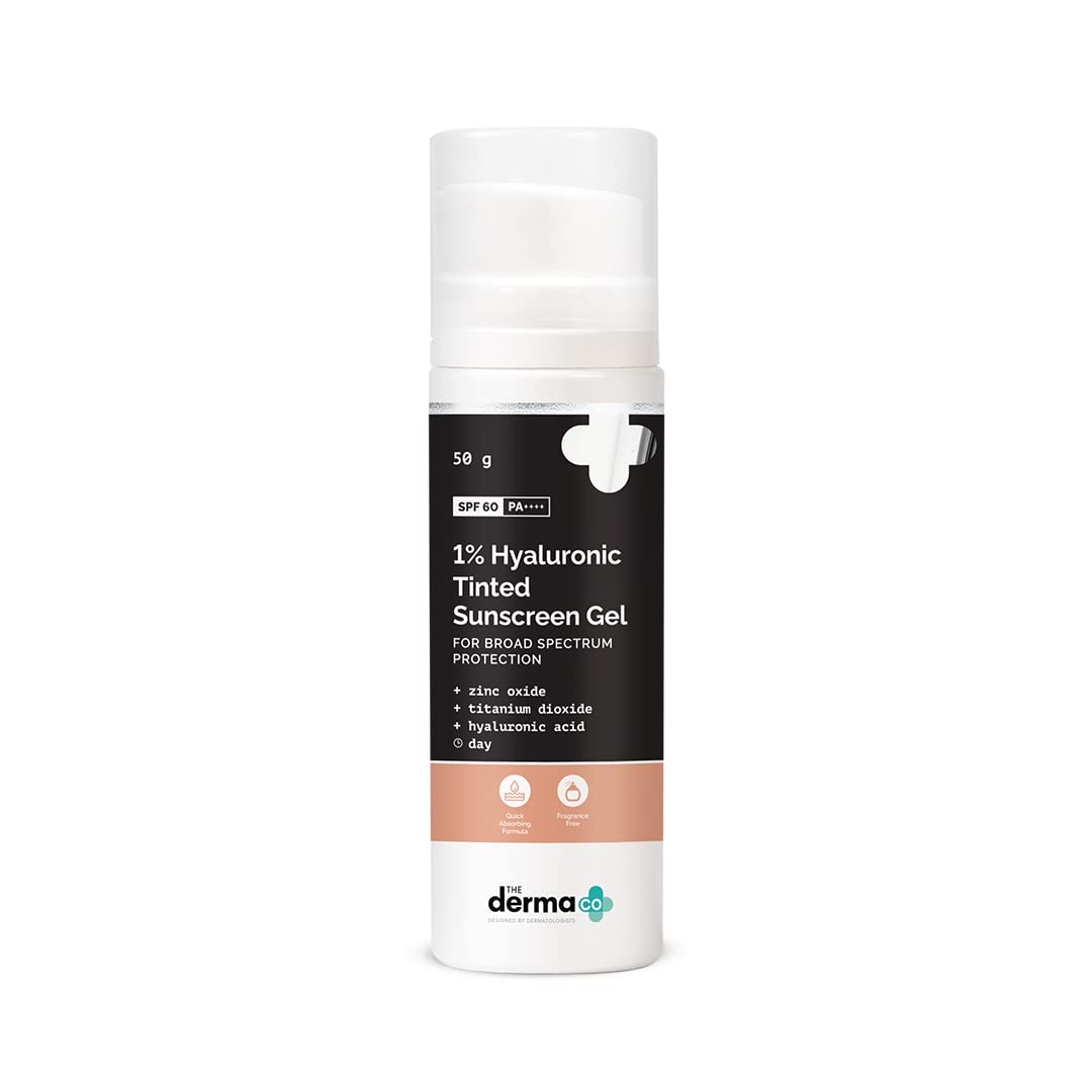 THE DERMA CO 1% HYALURONIC TINTED SUNSCREEN SPF 60 GEL FOR BROAD SPECTRUM PROTECTION 50GM