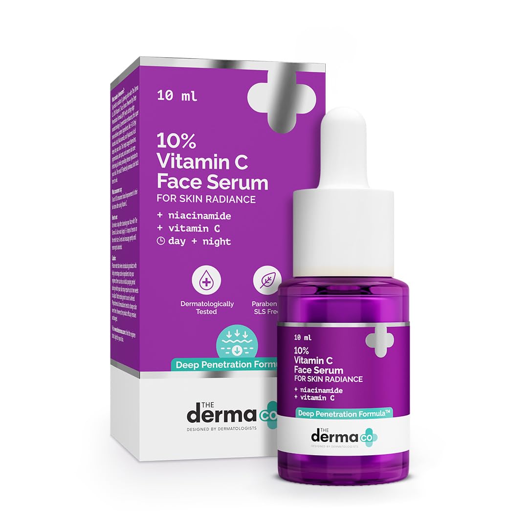THE DERMA CO 10% VITAMIN C FACE SERUM WITH 5% NIACINAMIDE & HYALURONIC ACID FADES DARK SPOTS 10ML