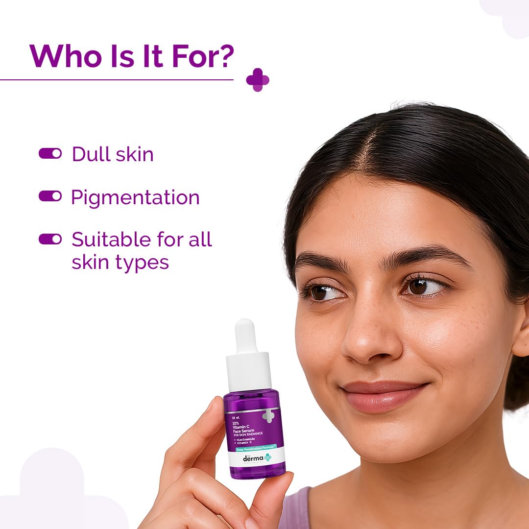 THE DERMA CO 10% VITAMIN C FACE SERUM WITH 5% NIACINAMIDE & HYALURONIC ACID FADES DARK SPOTS 10ML