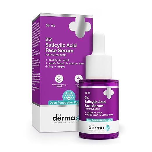 THE DERMA CO 2% SALICYLIC ACID FACE SERUM REDUCES ACNE & BLACKHEADS TIGHTENS PORES 30ML