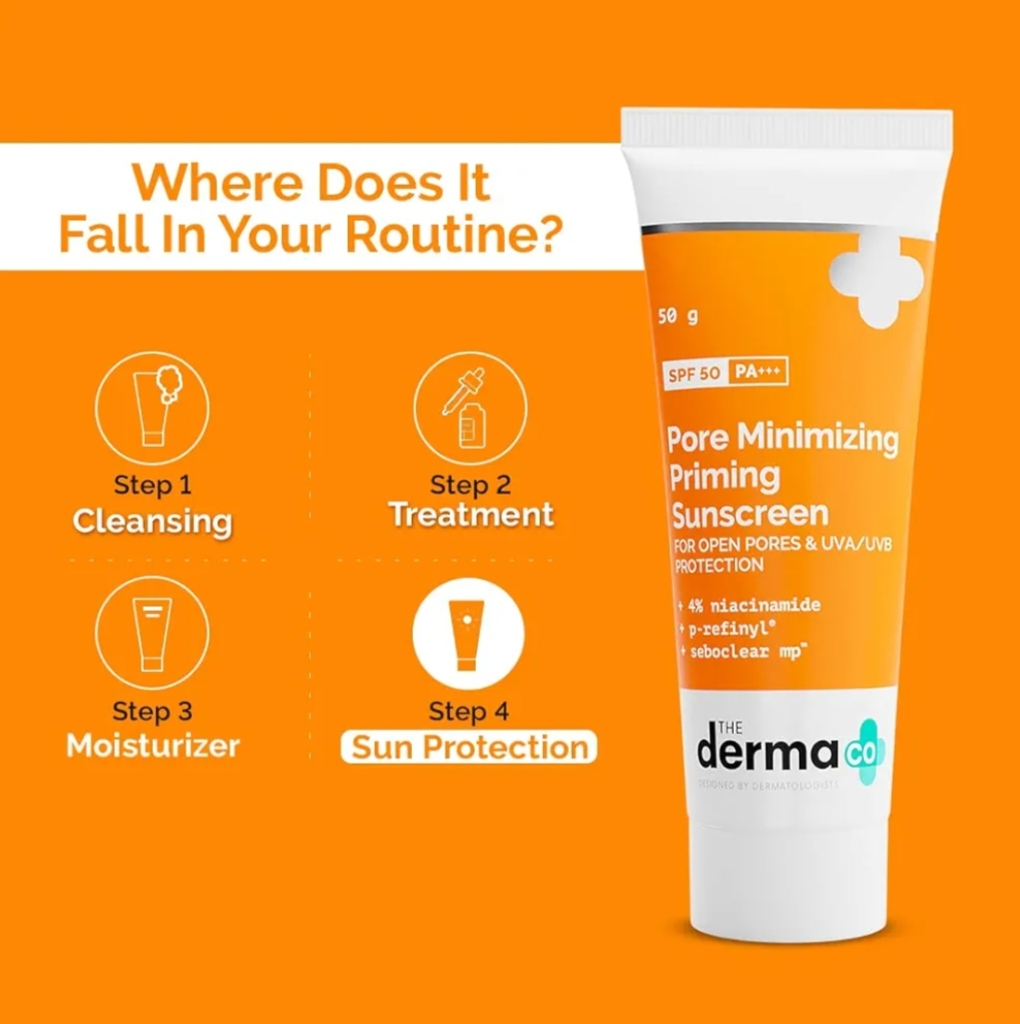 THE DERMA CO PORE MINIMIZING SUNSCREEN WITH SPF 50 & PA++++ WITH NIACINAMIDE 50GM