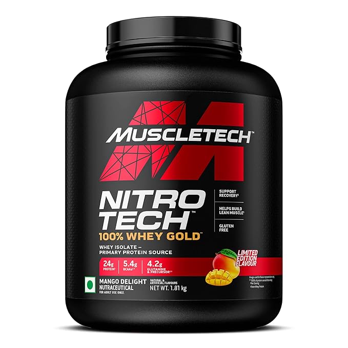 MUSCLETECH NITROTECH 100% WHEY GOLD, 1.81KG MANGO DELIGHT, PRIMARY SOURCE- WHEY PROTEIN ISOLATE