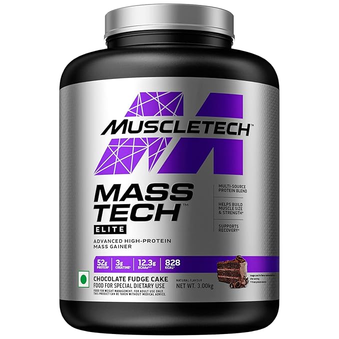 MUSCLETECH MASS-TECH ELITE ADVANCE HIGH PROTEIN MASS GAINER POWDER CHOCOLATE FUDGE CAKE 3KG