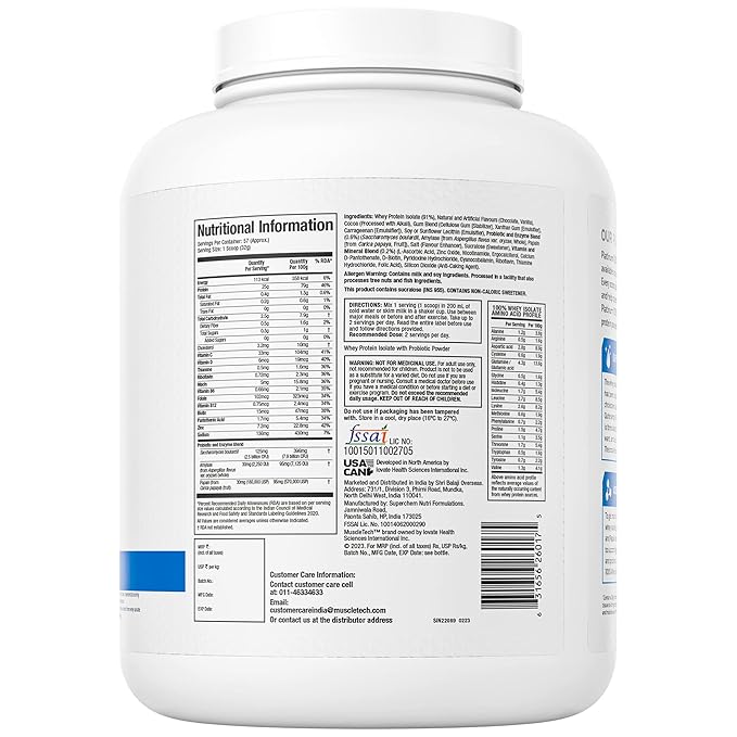 MUSCLETECH PLATINUM 100% WHEY ISOLATE, PROTEIN POWDER FOR MUSCLE GAIN MILK CHOCOLATE1.8KG