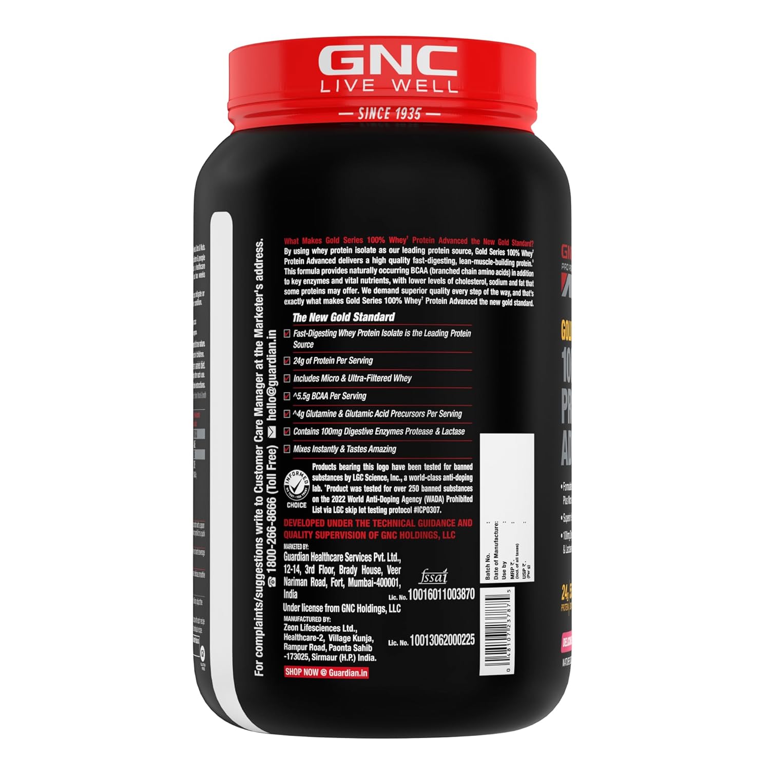 GNC AMP GOLD SERIES WHEY PROTEIN ADVANCED 24G PROTEIN | 5.5G BCAA DELICIOUS STRAWBERRY 2LBS