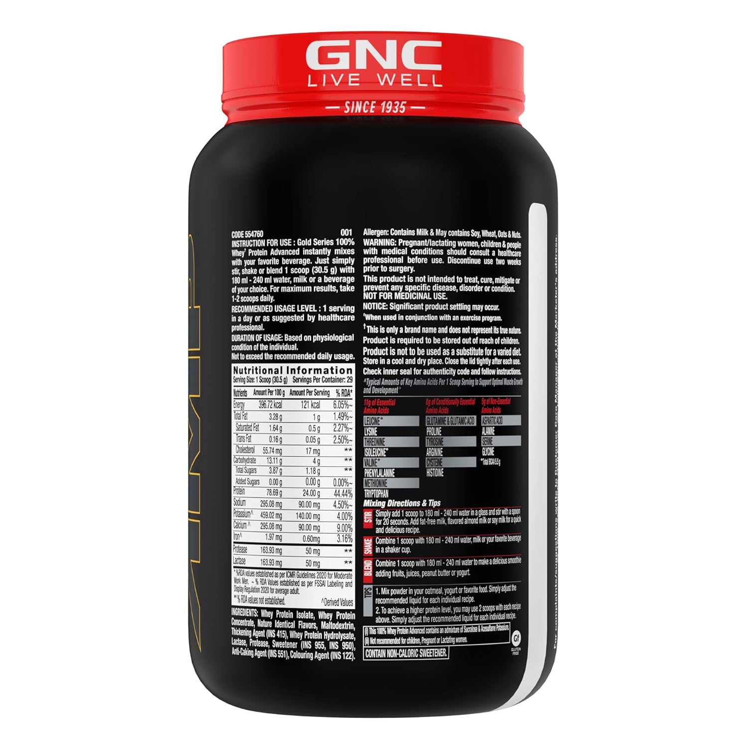 GNC AMP GOLD SERIES WHEY PROTEIN ADVANCED 24G PROTEIN | 5.5G BCAA DELICIOUS STRAWBERRY 2LBS