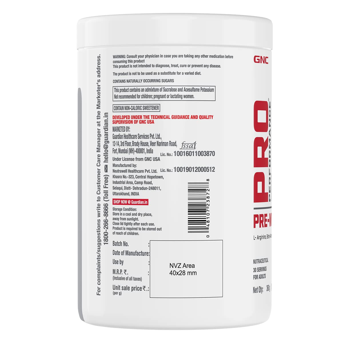 GNC PRO PERFORMANCE PRE-WORKOUT BLUE RASPBERRY 360GM