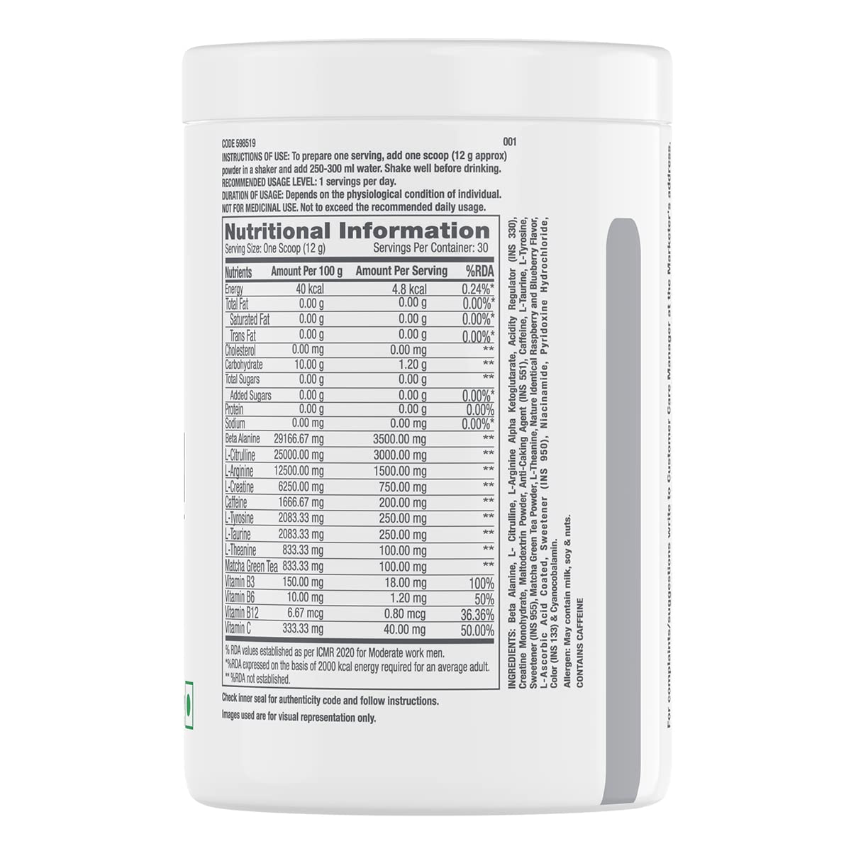 GNC PRO PERFORMANCE PRE-WORKOUT BLUE RASPBERRY 360GM