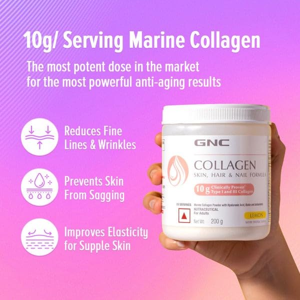 GNC MARINE COLLAGEN ORANGE FLAVOUR RADIANT & YOUTHFUL SKIN REDUCES FINE LINES & WRINKLES 200GM