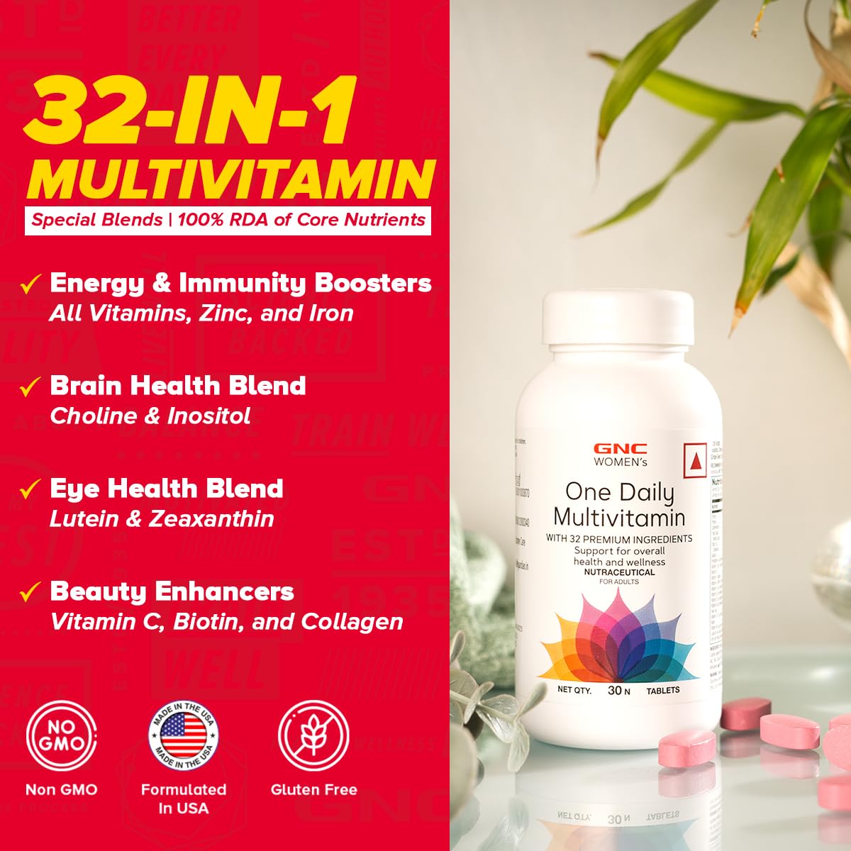 GNC WOMEN'S ONE DAILY MULTIVITAMIN WITH VITAMIN C, BIOTIN, COLLAGEN & ANTIOXIDANTS 30 TABLETS