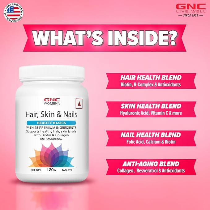 GNC WOMEN'S HAIR, SKIN AND NAILS MULTIVITAMIN WITH BIOTIN FOR WOMEN 120 TABLETS