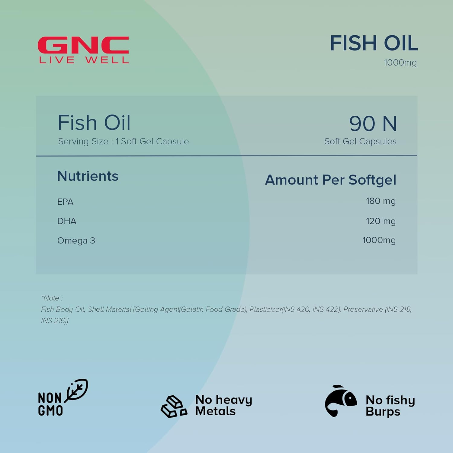 GNC FISH OIL 1000MG OMEGA-3 WITH 180MG EPA & 120MG DHA FOR HEART, BRAIN, JOINT & VISION 90 TABLETS